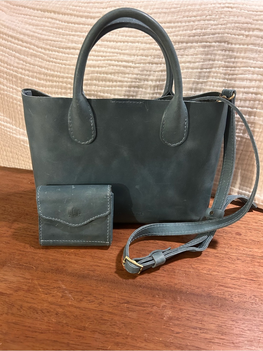 Portland Leather Bundle - Large Raindrop and matching wallet in Aqua